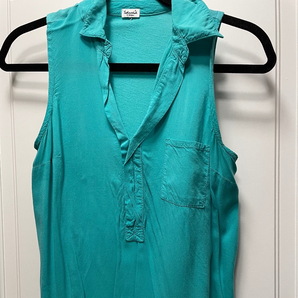 Splendid sleeveless collared top bright teal green size XS